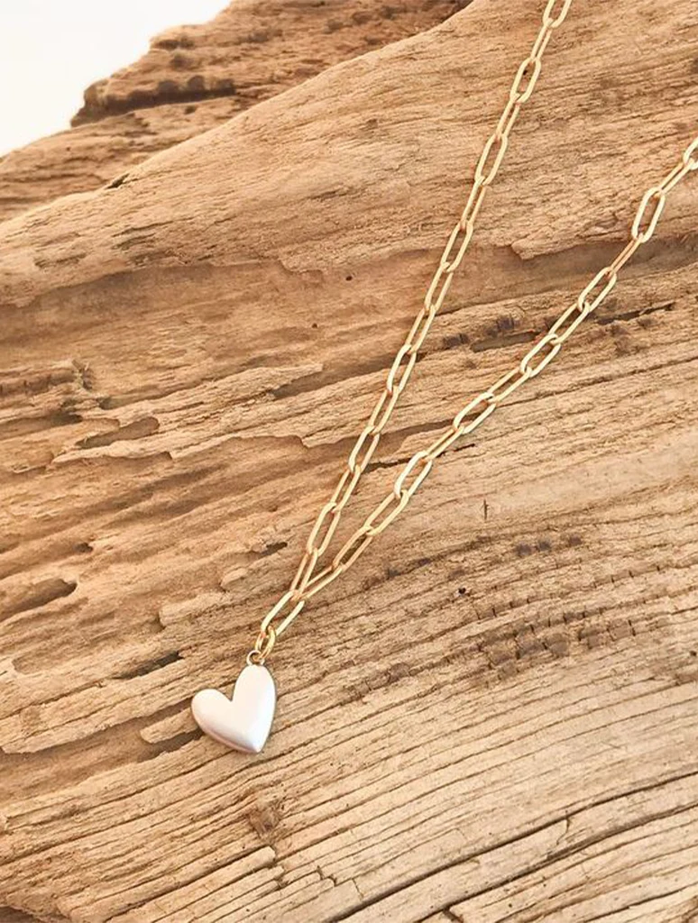 16” Paperclip Chain Necklace with Puffy Sideways Heart