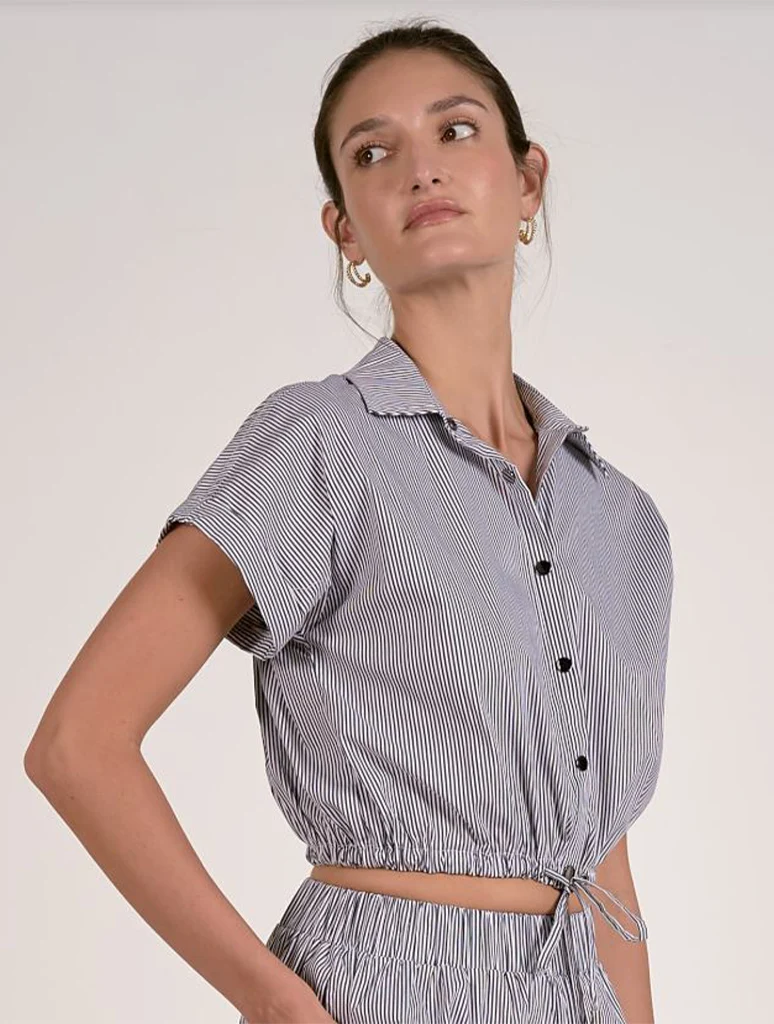 Button Down Cinch Waist Blouse