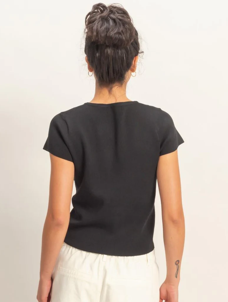 Button Front Short Sleeve Knit Top - Image 3