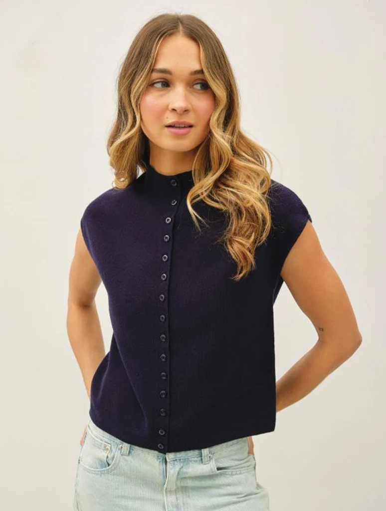 Mock Neck Cap Sleeve Knit Top - Image 3