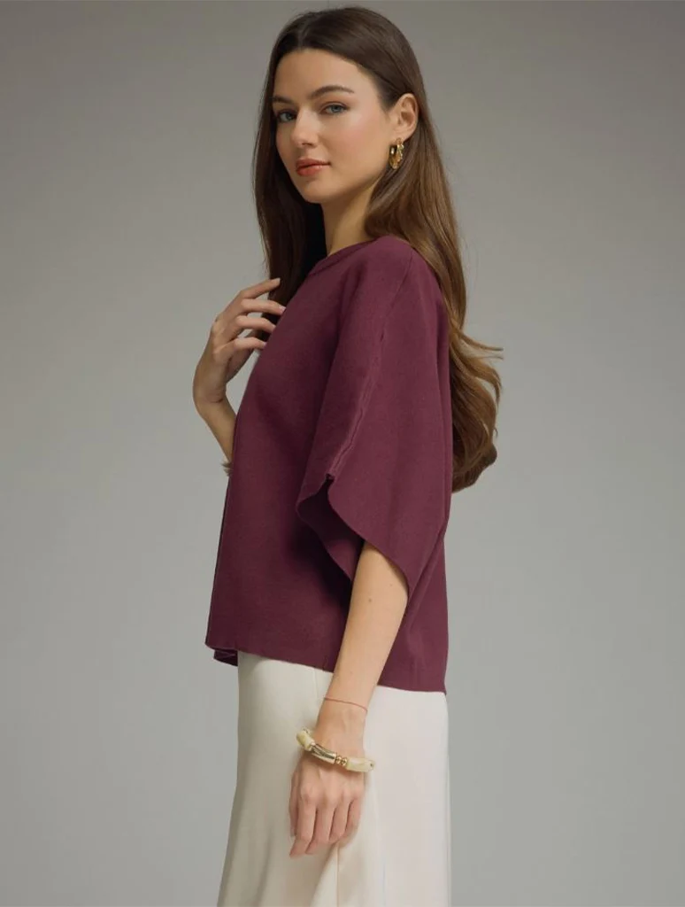 Center Seam Dolman Short Sleeve Sweater - Image 2