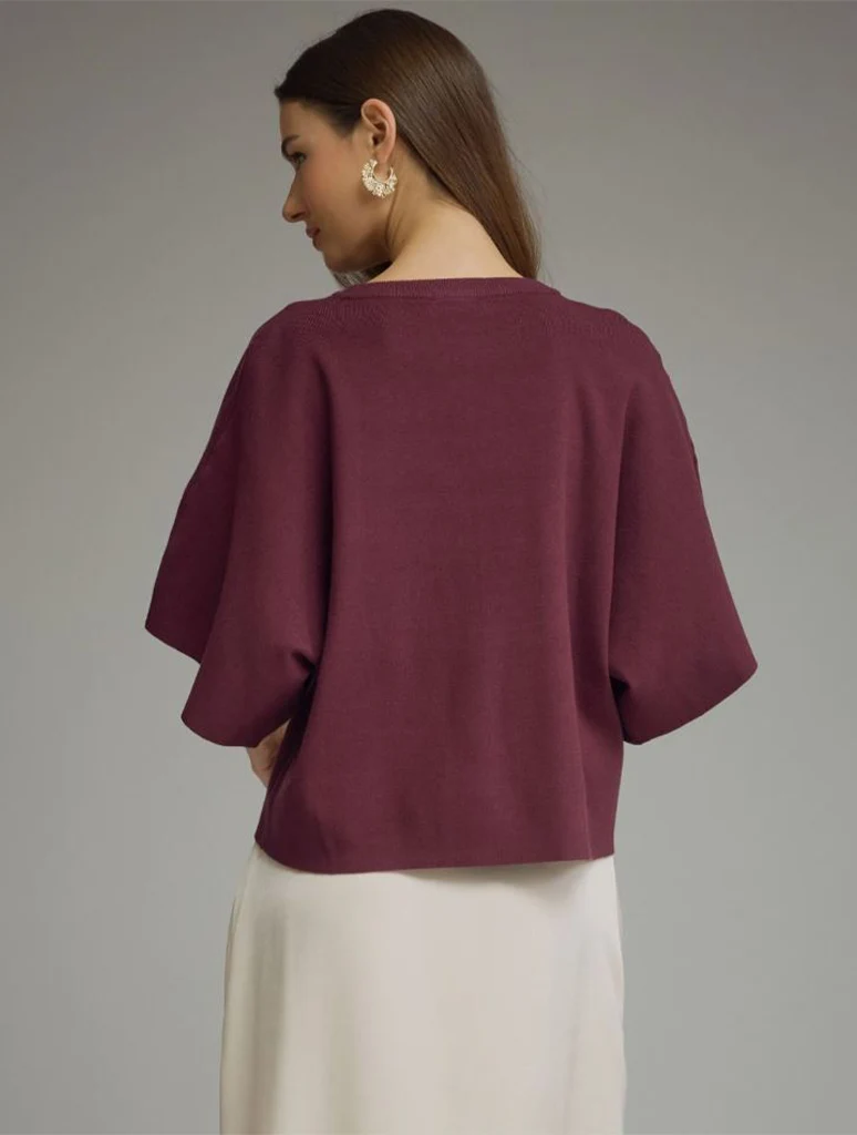 Center Seam Dolman Short Sleeve Sweater - Image 3