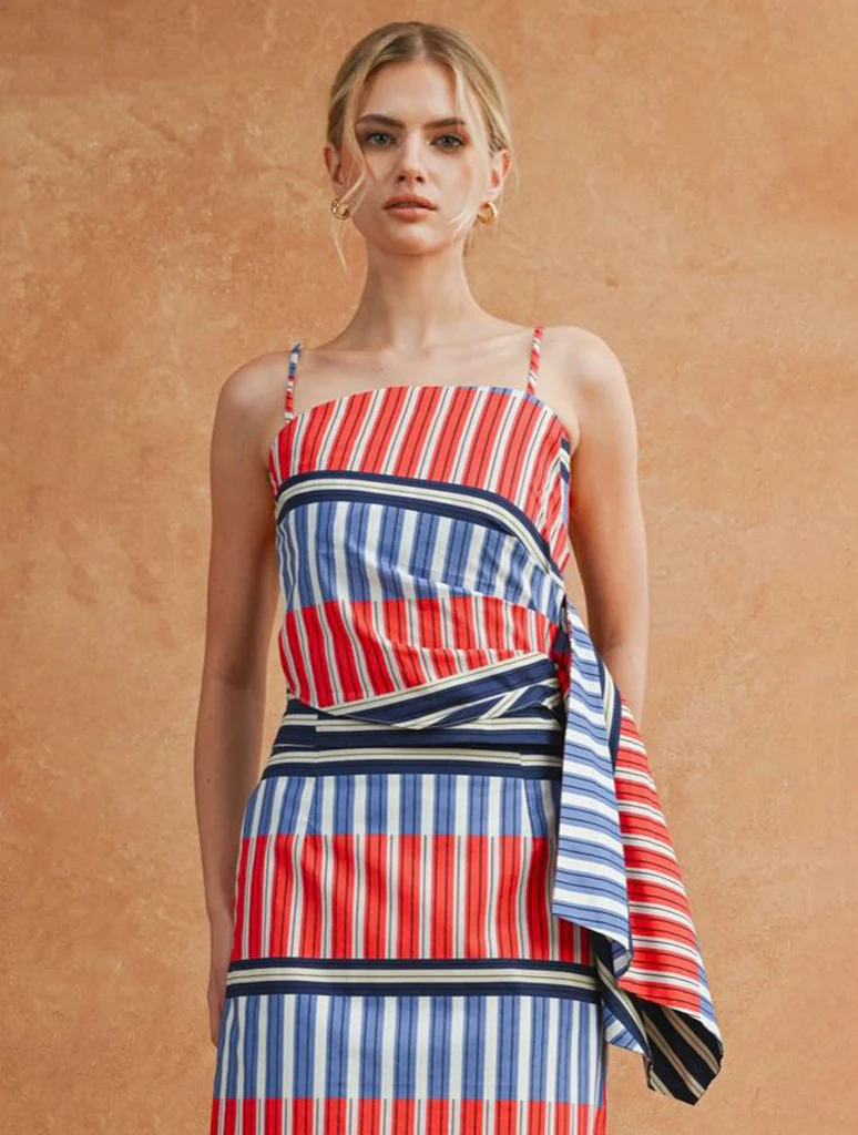Color Block Mixed Stripe Draped Sleeveless Cami Top