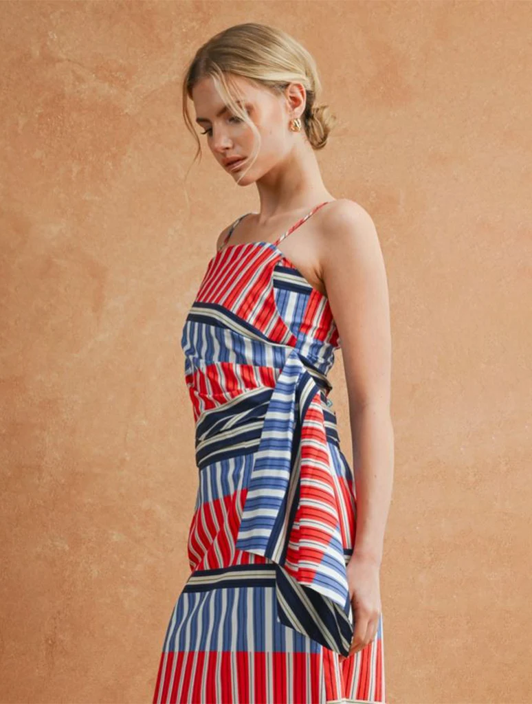 Color Block Mixed Stripe Draped Sleeveless Cami Top - Image 2