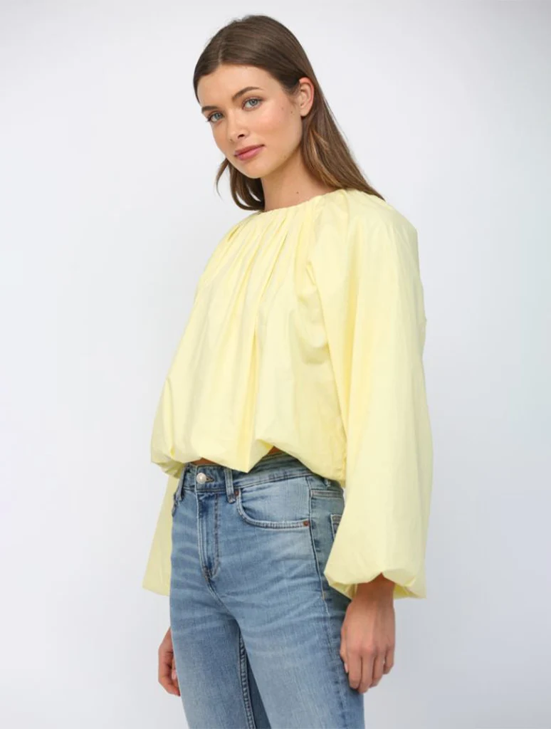 Cropped Long Sleeve Gathered Blouse - Image 2