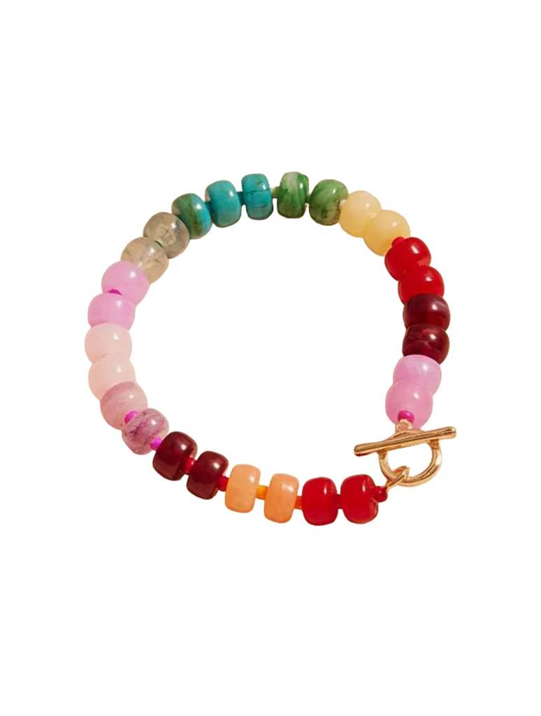 Flat Round Resin Bead Ombre Mixed Stretch Bracelet