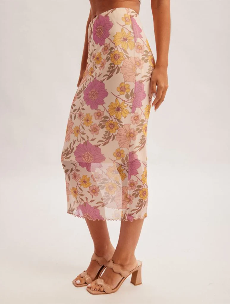 Floral Mesh Midi Skirt - Image 2