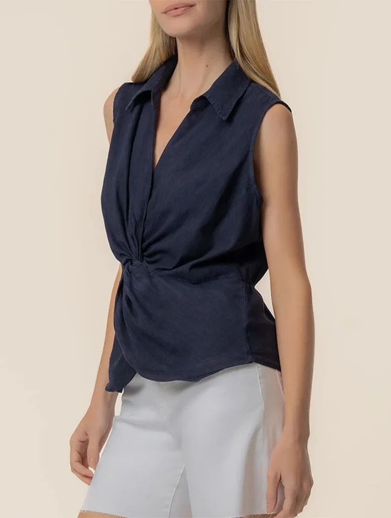 Kut From The Kloth Sara Sleeveless Top With Twist And Shirt Collar - Image 2