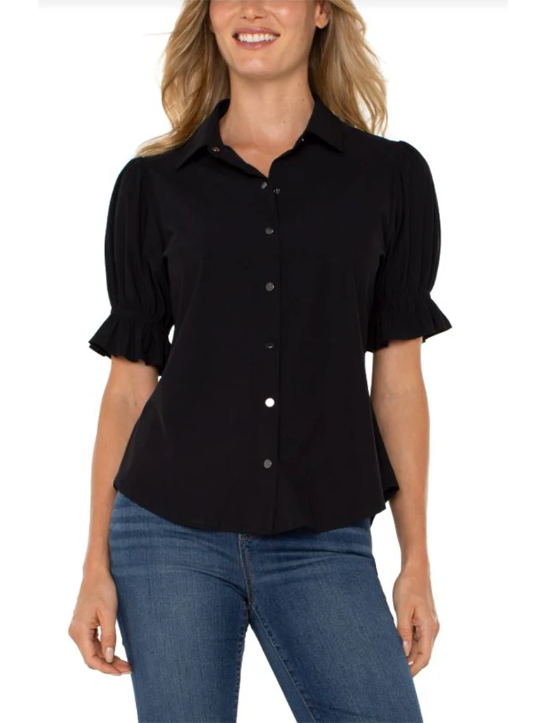 Liverpool Elbow Puff Sleeve Snap Front Knit Shirt