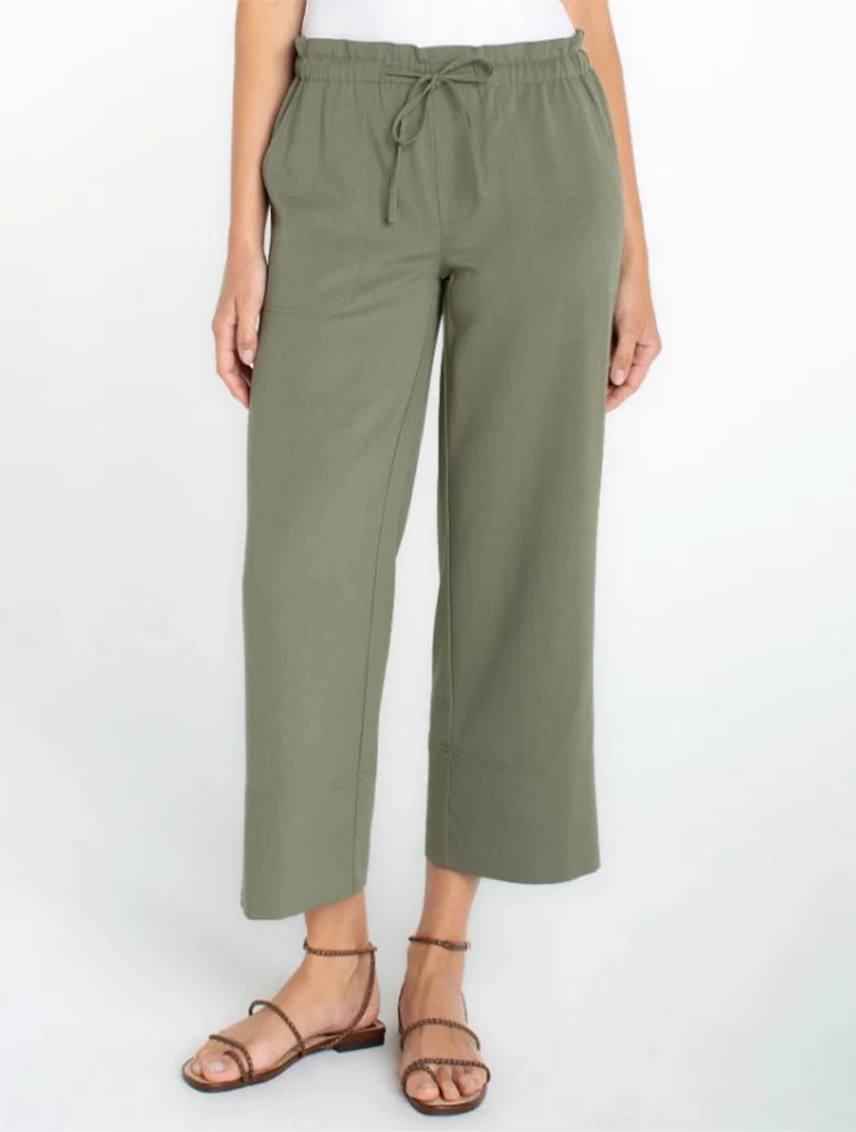 Liverpool Pull-On Tie Waist Wide Leg Ankle Pants
