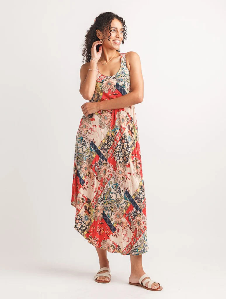 Patchwork Print Sleeveless Maxi Dress