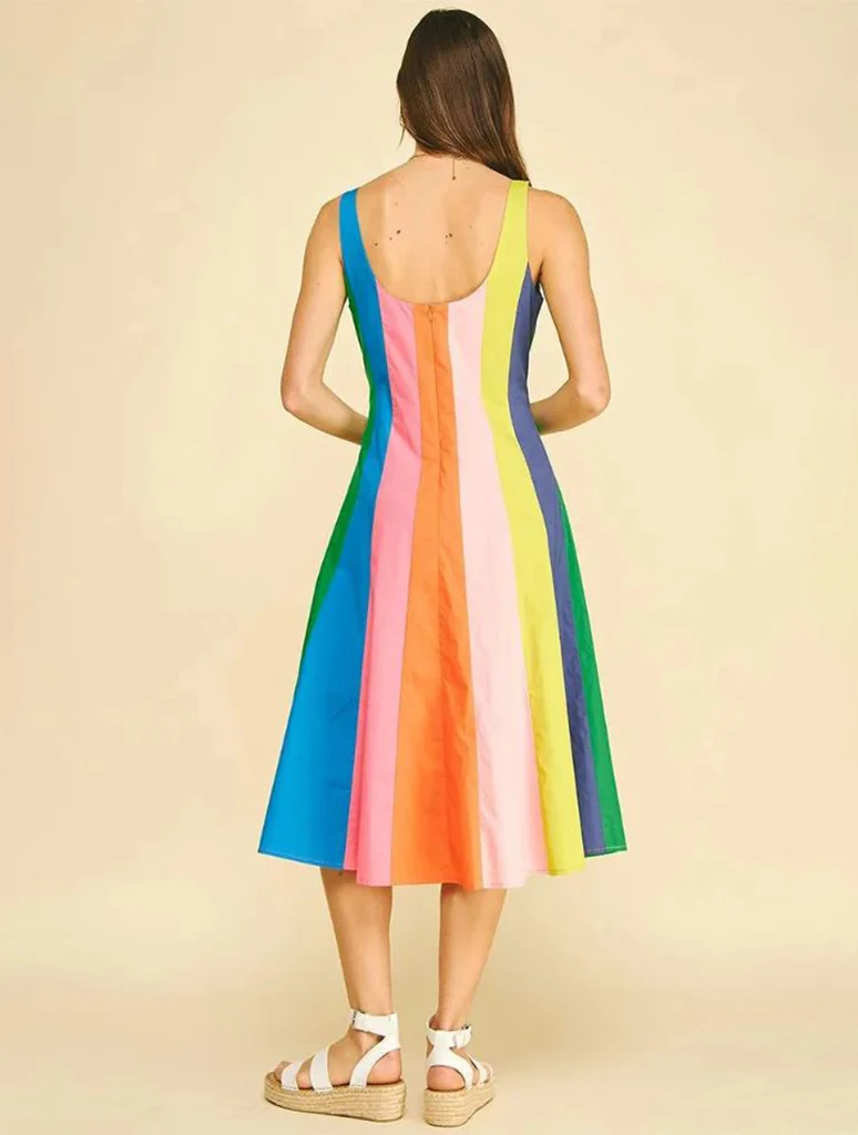 Rainbow Colorblock A-Line Midi Dress - Image 3