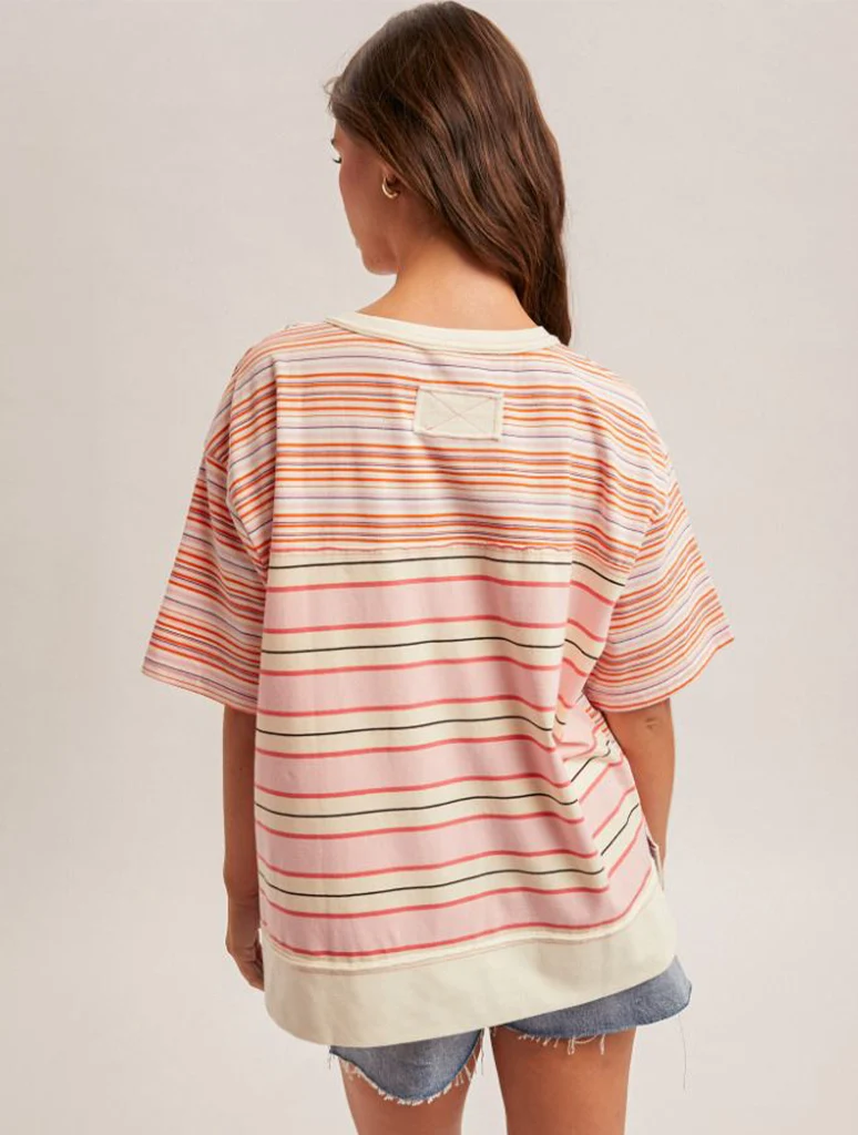 Stripe Mixed Henley Top - Image 3