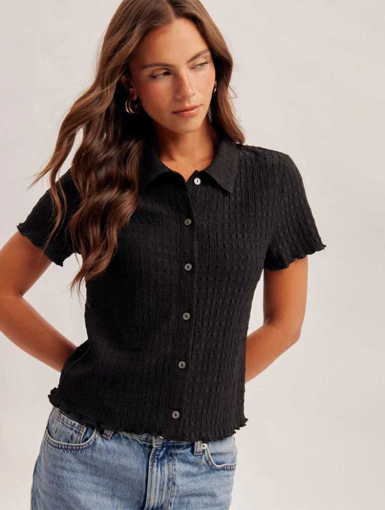 Textured Button Down Short Sleeve Shirt