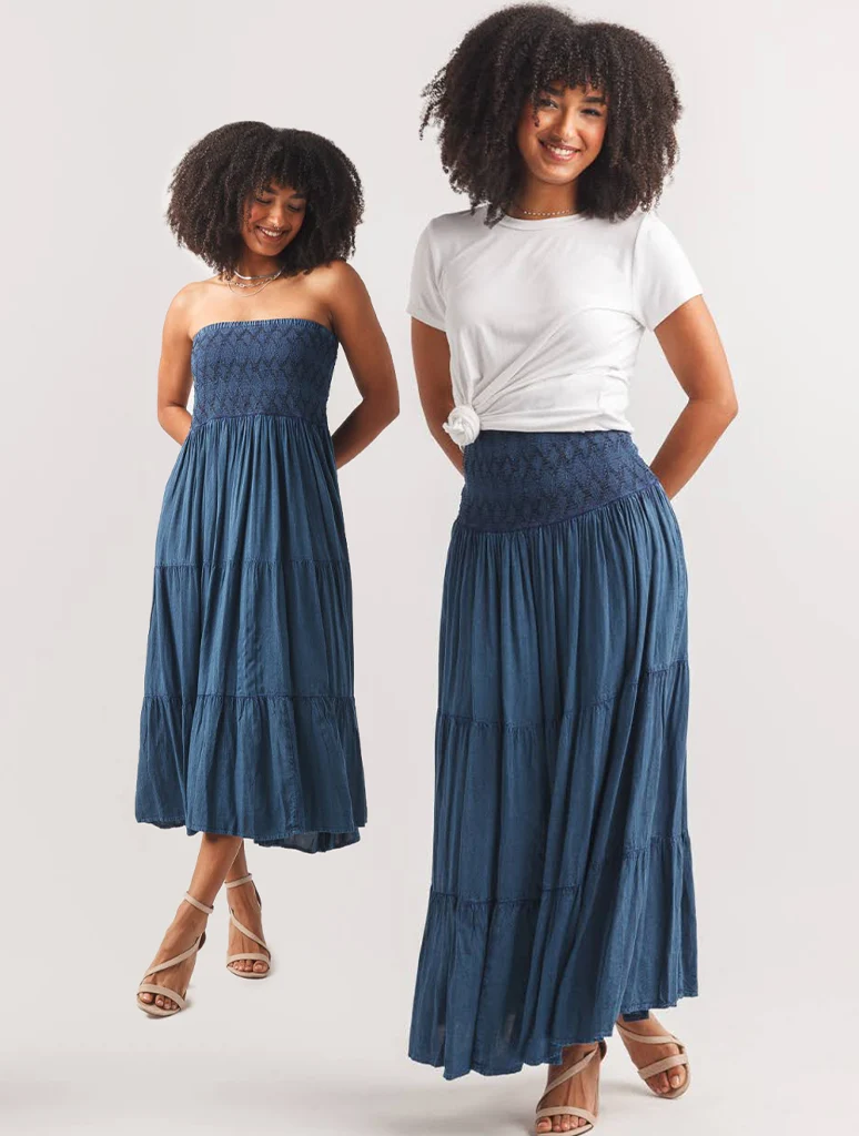 Tiered Smocked Waist Maxi Skirt/Strapless Dress - Image 3