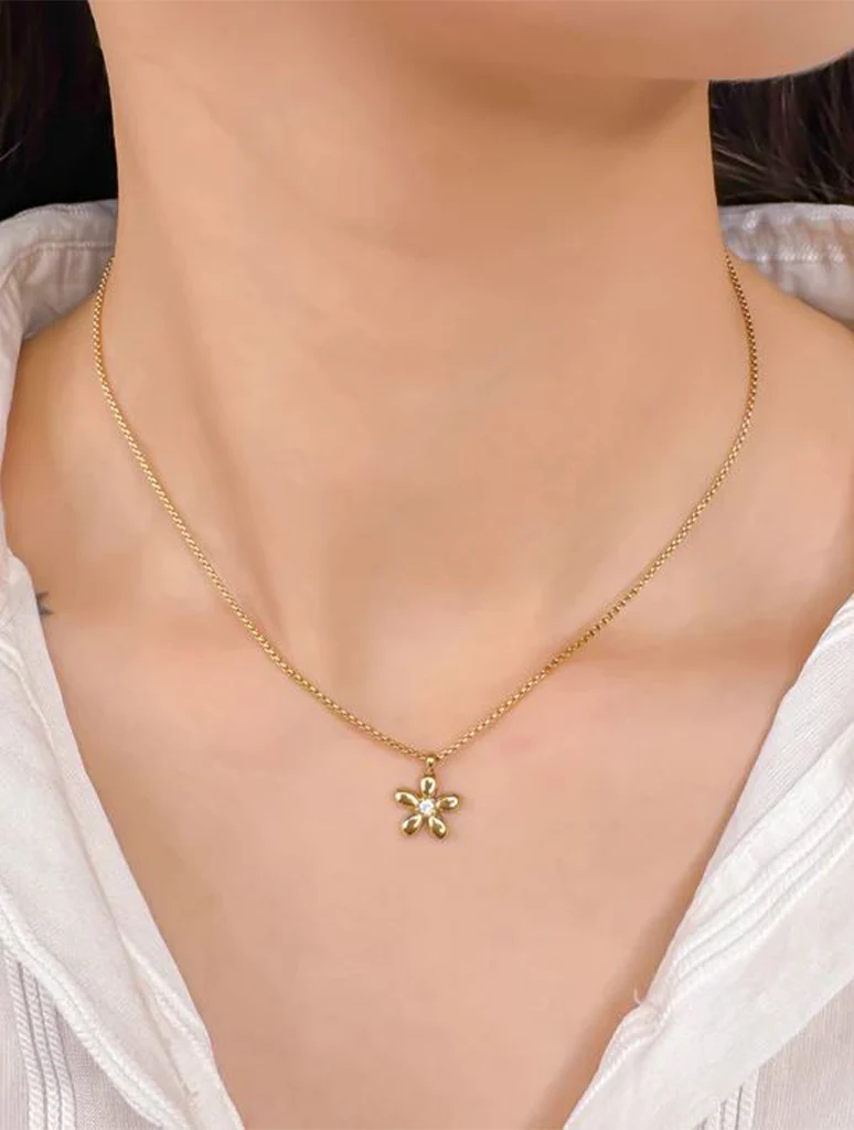 Water Resistant Flower Pendant Necklace - Image 2